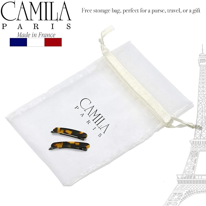 Camila Paris CP2240/2 French Hair Barrettes Clips for Women, Handmade, Girls Side Slide-in Barrette Clip, Hair Accessories for Women. Strong Hold No Slip Grip Fashion Durable Styling, Made in France