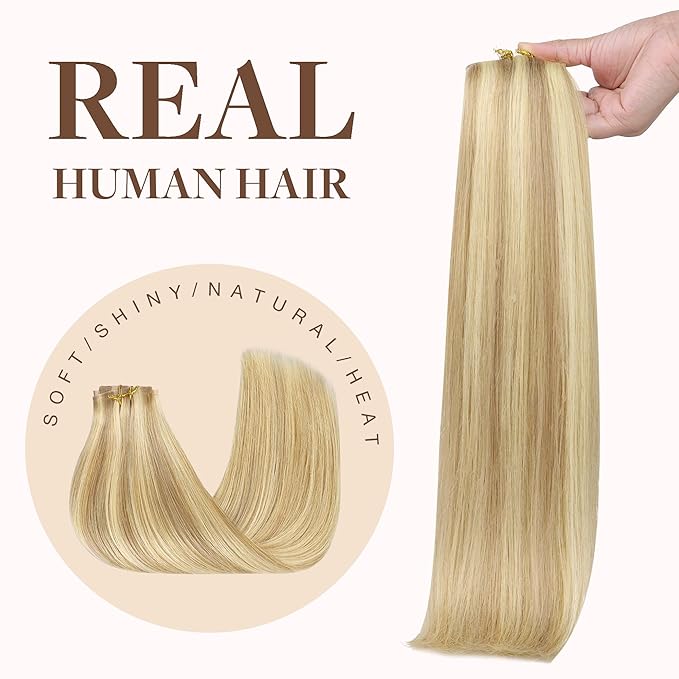 GOO GOO Clip in Hair Extensions Real Human Hair, Remy Human Hair Extensions Clip ins for Women, Natural Human Hair, 20inch 130g 7Pcs, #18D/22F Dirty Blonde Highlights