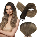 Full Shine Ombre Hair Extensions Tape in Balayage Glue in Extensions Color 2/6/18 Brown And Blonde Tape ins Human Hair Extensions Straight Seamless Hair Extension Remy Human Hair 22Inch 50G 20pcs