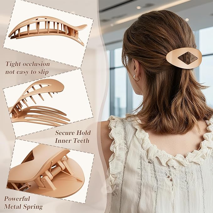 Flat Hair Clips for Women, 6 PCS Flat Claw Clips for Women, Duckbill Hair Clips for Girls, Strong No-Slip Grip Hair Clip for Thick Thin Curly Hair (Neutral Colors)