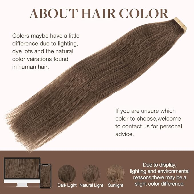 GOO GOO Tape in Hair Extensions Human Hair, 5 Light Ash Brown, 18inch 50g 20pcs, Skin Weft Seamless Invisible, Silky Straight with Thick Ends, Remy Human Hair
