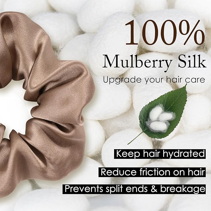 OLESILK 100% Mulberry Silk-Scrunchies for Hair Sleep, Women Grils Silk Hair Ties for Frizz & Breakage Curly Hair, No Damage, Elastics Ponytail Holder, 3 Pack