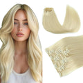 PINKPEARL Clip in Hair Extensions #60 Platinum Blonde Clip in Hair Extensions Real Human Hair 7pcs 120g 14inch Blonde Hair Extensios Clip ins for Women Straight Natural Human Hair Clip ins (#60-14)