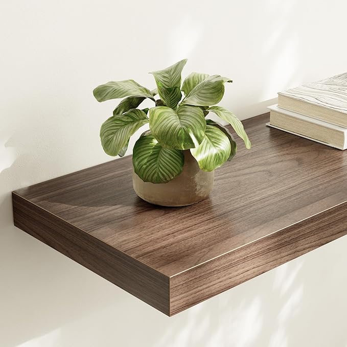Large Floating Shelves for Wall Set of 3 Wooden Wall Shelves 36 in x 12.75 in x 2 in Room Decor Long Shelf with Invisible Wall Mount Bracket for Bedroom Kitchen Living Room Walnut