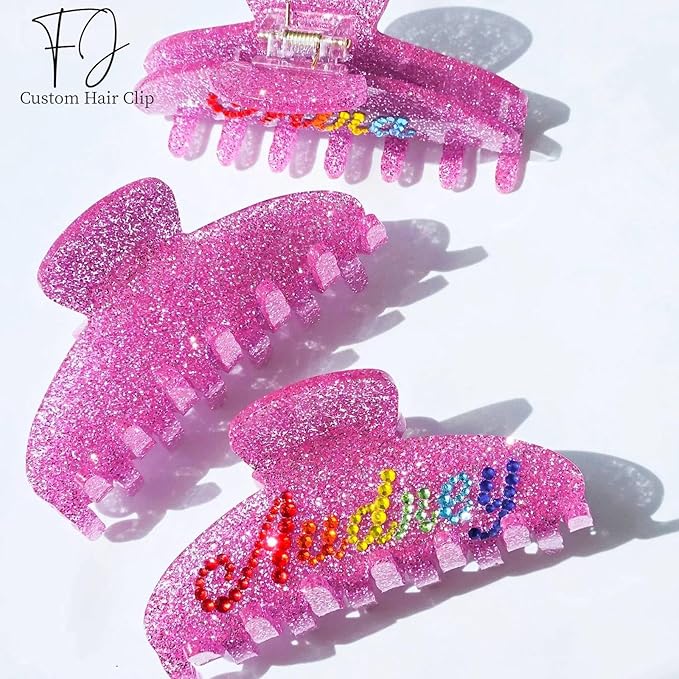 Personalized Colorful Name Hair Claw Clips for Women,Custom Hair Clips with Diamond,Cute Hair Accessories 4",Handmade Rhinestones Hair Clamp Gifts for Mom,Bride,Wife,Bridesmaid（Rose Red Glitter）