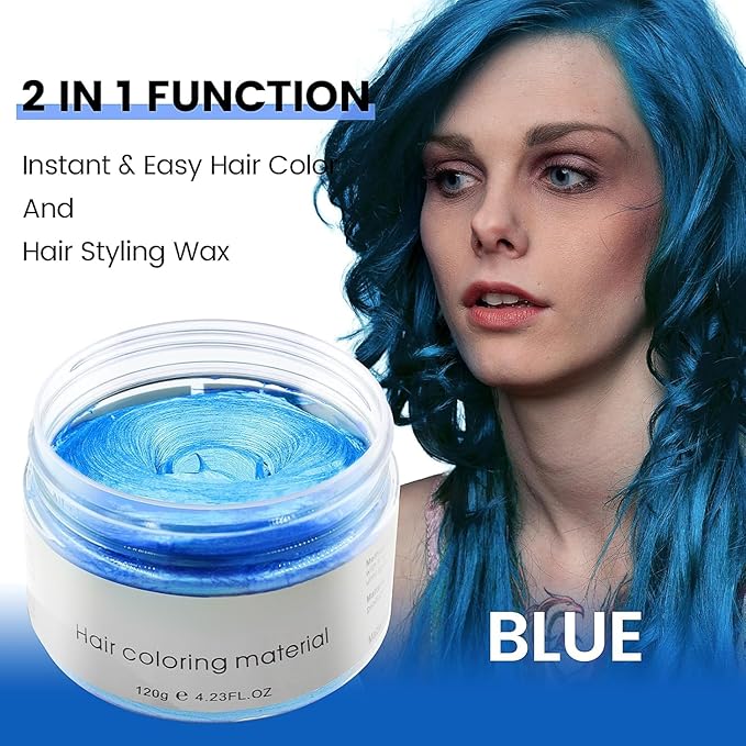 Blue Hair Color Wax Pomades 4.23 oz - Natural Hair Coloring Wax Material Disposable Hair Styling Clays Ash for Cosplay, Party (Blue)