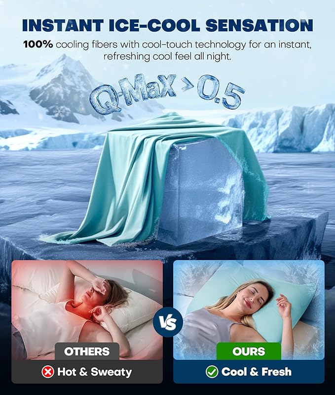 Ultra-Chill Cooling Pillowcase Set of 2 for Hot Sleepers, Softer Than Silk Pillow Cases for Protecting Hair & Skin, Breathable Bed Pillow Covers w/Zipper, Gifts for Women & Men (Mint Blue, Standard)