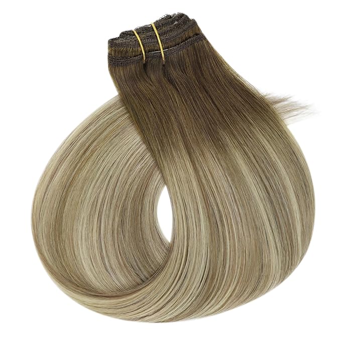 Full Shine Balayage Clip in Hair Extensions 60 G 3 Pcs Brown Ombre Ash Brown Mix Blonde Real Hair Extensions Clip in Human Hair Straight Remy Hairpiece for Women 20 Inch