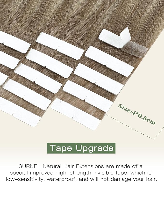 SURNEL Injected Seamless Tape in Hair Extensions 22Inch Ash Brown to Platinum Blonde Invisible Tape in Extensions Human Hair 20Pcs 50g(#860,22)