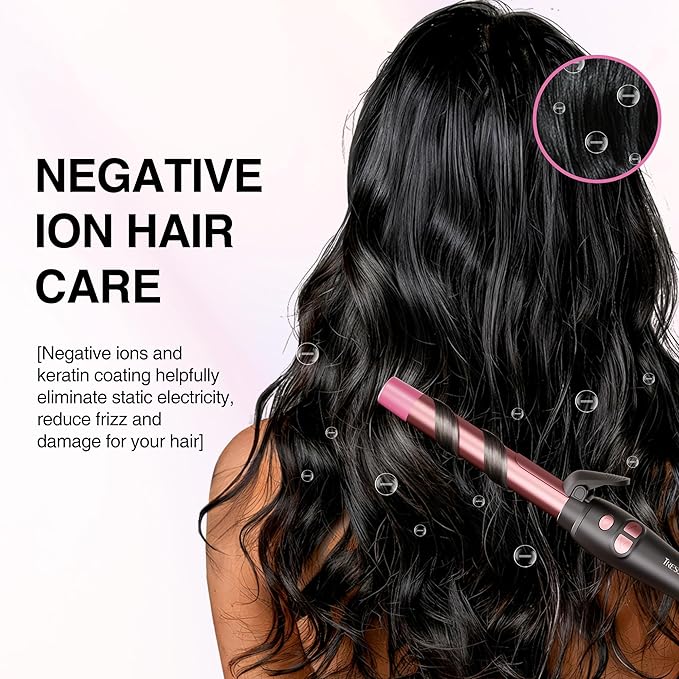 Extra-Long Barrel Rotating Curling Iron with Short Clamp, Automatic Curling Iron 1 Inch Creates Loose Curls – for Medium and Long Hair, High Heat 410°F, Instant Heat up, Double Ceramic, Dual Voltage