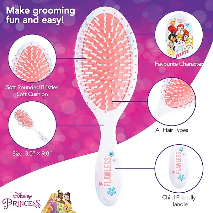 LUV HER Disney Princess Hair Accessory 5 Pcs Set - 1 Large Hairbrush + 4 Scrunchies - Accessories For Girls - Detangling Brush - scrunchies 3 +