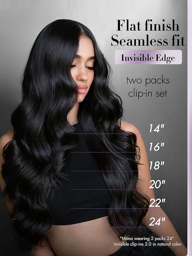LUVME Invisible Clip in Hair Extensions,Body Wave 16 Inch 2 Pack 220g 12pcs Human Hair Invisible Clip ins Hair Extensions Natural Black Hair for Women