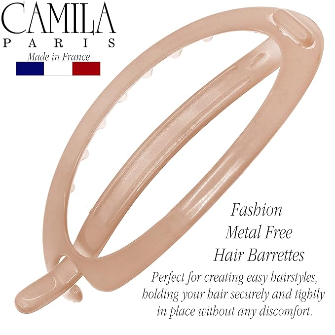 Camila Paris CP3458 French Hair Barrette Clip, Flexible Ponytail Holder No Metal Parts, Strong Hold Grip Hair Clips for Women, No Slip and Durable Styling Girls Hair Accessories, Made in France