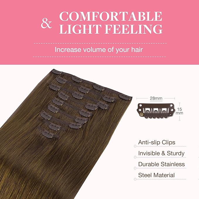 GOO GOO Clip in Hair Extensions Real Human Hair, Remy Human Hair Extensions Clip ins for Women, Natural Human Hair, 20inch 150g 9Pcs, 4A Chocolate Brown