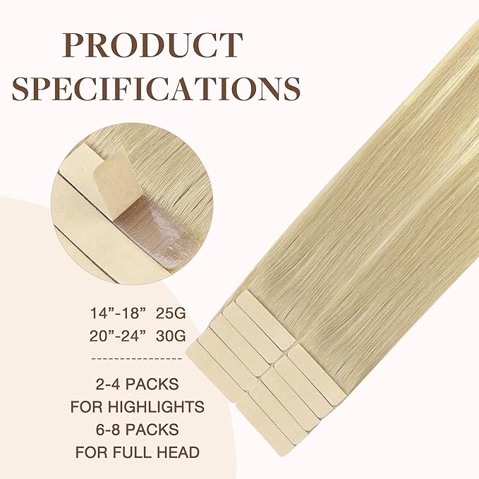 GOO GOO Tape in Hair Extensions Human Hair, 18ET90A Natural Blonde Balayage, 18inch 25g 10pcs, Skin Weft Seamless Invisible, Silky Straight with Thick Ends, Remy Human Hair