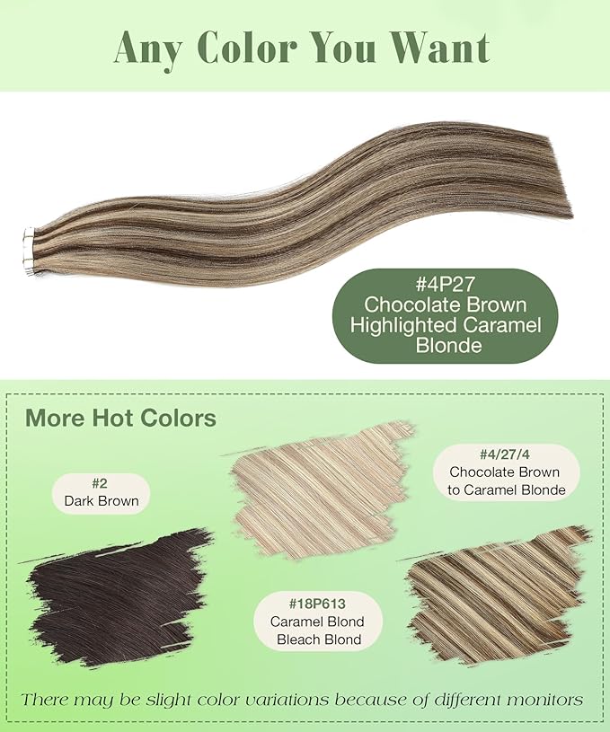 SURNEL Tape in Hair Extensions 18 inch Chocolate Brown Highlighted Caramel Blonde Tape in Hair Extensions Human Hair 20 pcs 50g(#4P27-18)