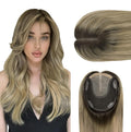 WORLDSTAR Hair Topper with No Bangs, 360° 3D Cover Toppers for Women Real Human Hair, 12Inch,6 * 7 Inch Base,55g,#2/6/18 Dark Brown to Chestnut Brown and Dirty Blonde, Clip in Topper (tp#2/6/18-12)