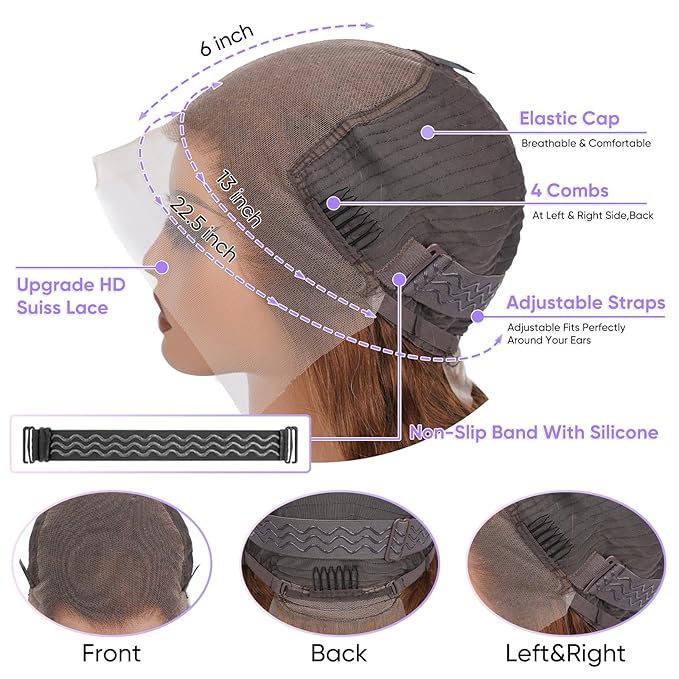 34 Inch Chocolate Brown Body Wave Lace Front Wigs Human Hair 200 Density 13x6 HD Lace Frontal Wigs Human Hair Brown Glueless Wig For Women Pre Plucked with Natural Hairline
