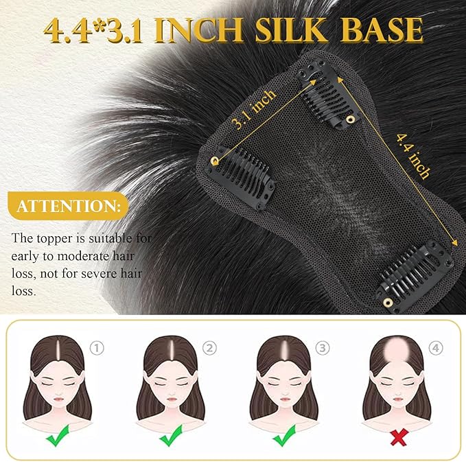 Hair Toppers for Women Real Human Hair Toppers for Women with Bangs 100% Real Human Bangs 10 inch Swiss Base Hairpieces for Thinning Hair（Natural Black）