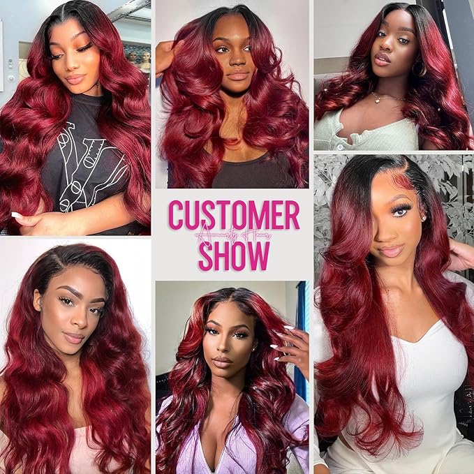 250% density 1b 99j Burgundy Lace Front Wigs Human Hair Red Burgundy Wig Human Hair 13x6 HD Body Wave Lace Front Wigs for Women burgundy ombre lace front wig human hair