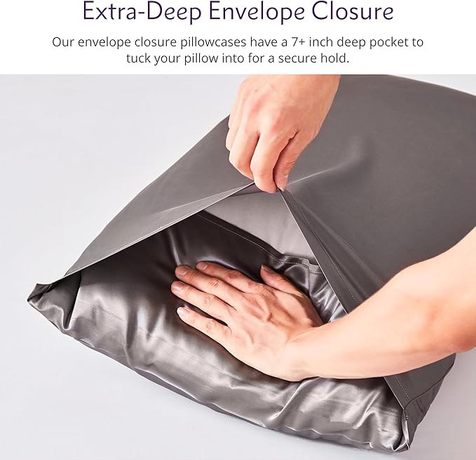 Mulberry Park 30 Momme Silk Pillowcase - 100% Grade 6A Mulberry Silk for Healthier Hair and Skin - Prevent Frizzy, Damaged Hair and Enjoy a Clearer Complexion - Gunmetal/King (20" x 36")