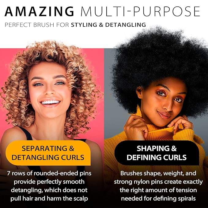 Hair Brush for Women Men Curly Wet or Dry Hair Classic Detangling Brushes 7 Row for Natural Thick Hair, Blow Styling Separating, Shaping Defining Curls Tools Travel Bristle Black Hairbrush
