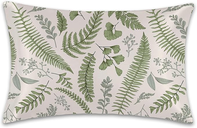 Satin Pillowcase 1 Pack-Leaves Herbs and Wildflowers Eucalyptus Silky Pillow Cover for Hair and Skin,Standard Size 20x26 Inch Soft Cooling Printed Pillow Cases with Hidden Zipper,Gifts for Women Men