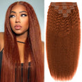 Copper Kinky Straight Clip in Hair Extensions Real Human Hair 110g 8pcs 18clips Human Hair Clip ins Double Weft Brazilian Clip Ins Human Hair for Women (#350 18inch)