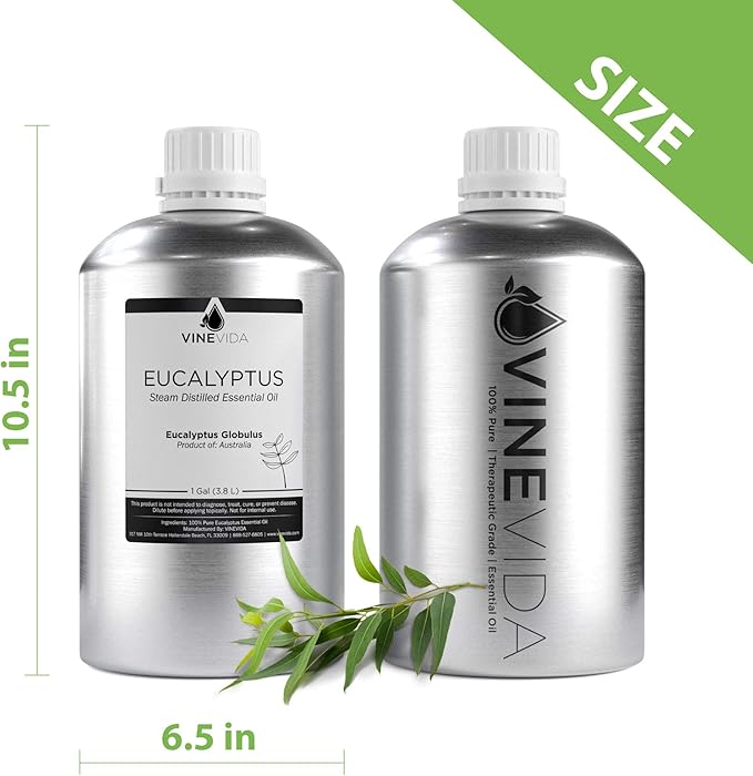 VINEVIDA Eucalyptus Essential Oil - Gallon Undiluted - Pure, Natural, and Raw Eucalyptus Oil for DIY Candle Scents, Soap Making, and More - 8 lbs