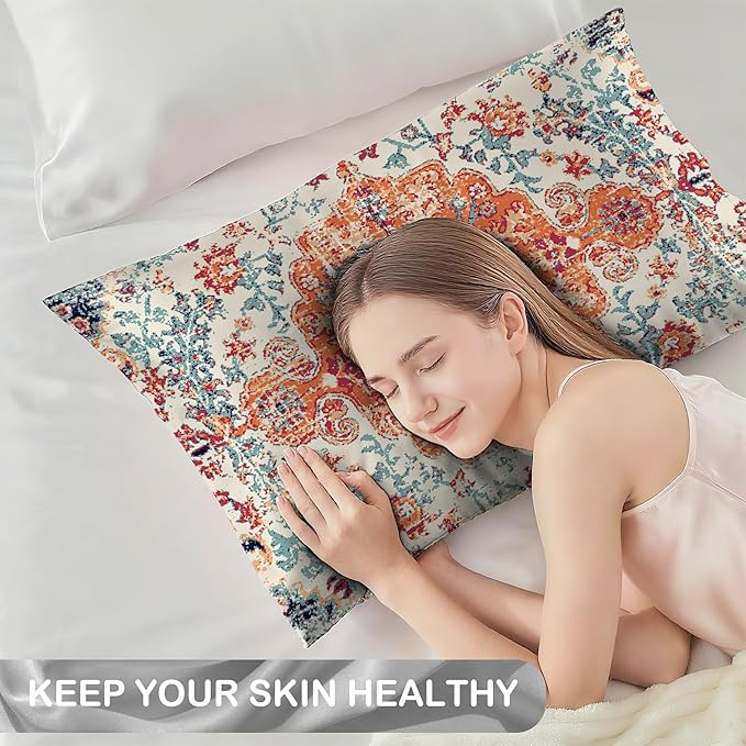Boho Vintage Satin Pillow Case Queen Size,Soft Pillowcases for Hair and Skin Similar to Silk,Pillowcases with Hidden Zipper Bedding Accessories,20X30 Inches,1 Pack