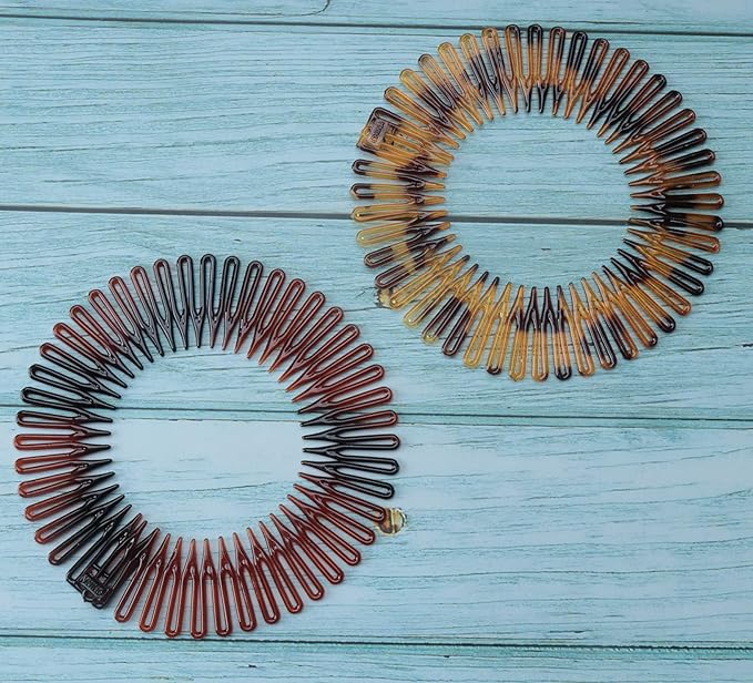 Sowaka 4 Pcs Circular Stretch Comb Plastic Black Brown Circle Spring Headband Flexible Hair Wrap Holder Hair Comb for Women Girls Outgoing Sports Hair Accessories (Round - Multi Color)