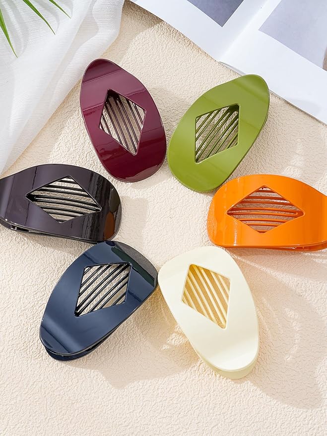6 PCS Flat Hair Clips for Women - French Medium Flat Claw Clips for Thick Thin Hair, Strong Grip Non Slip Hair Claw Clips for Women Girls