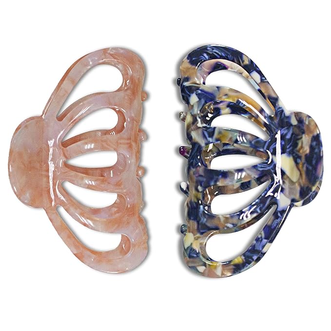 Fashion Tortoise Hair Clips for Women Resin Medium Hair Claw Clip for Fine Hair Non Slip Grip Hair Jaw Clips 2PCS in Set (Royalblue&Pink)