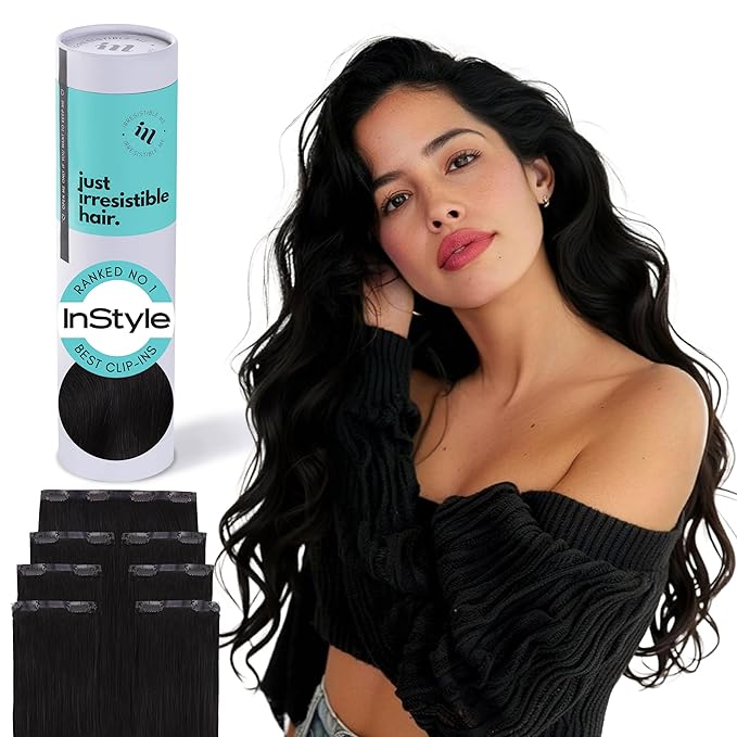 Irresistible Me Real Human Hair Extensions Clip Ins – 100% Human Hair Clip In Extensions for Length & Volume – Invisible Extension – Heat Resistant & Dyeable – Natural Black, 20 Inches