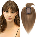 SEGO Hair Toppers for Women Real Human Hair with Thinning, with Front Bangs Clip in Toppers Straight 150% Density Silk Base -18 Inch #6 Light Brown