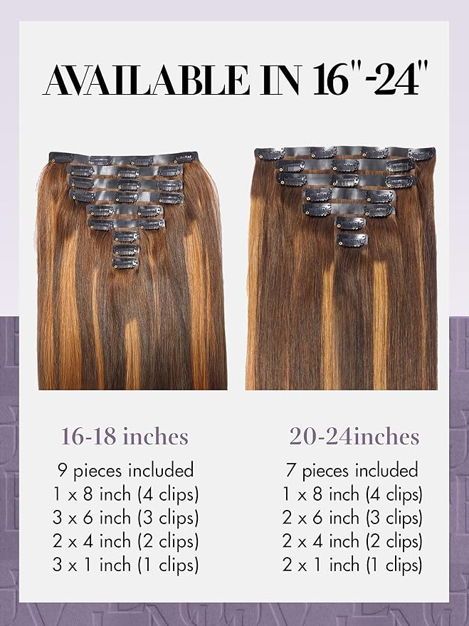 LUVME Clip in Hair Extensions, 135g 20 Inch 7pcs #4/27 Human Hair Extensions Thick on Extensions Real Human Hair Clip on Double Weft Remy Hair