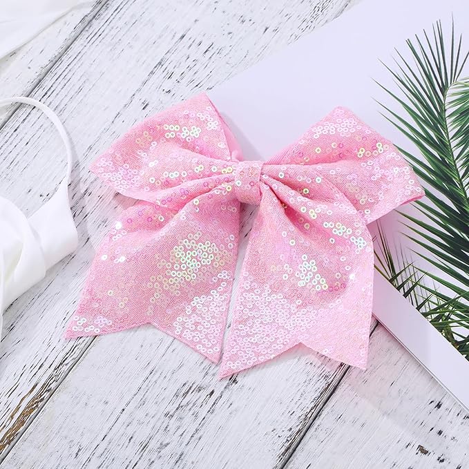 Large Big 7 Inch Glitter Bow Clip Sequin Bling Party Hair Accessories for Women Teens Girls Kids 3 Pcs (HotPink, Light Purple, Pink)