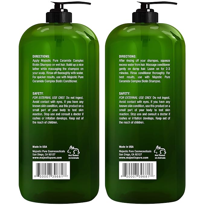 MAJESTIC PURE Biotin Shampoo and Conditioner Set - With Essential Oils & Ceramides - Helps Hair Growth, Thickening, Dry & Colored Hair - Sulfate Free - For All Hair Types - Men & Women - 16 fl oz each