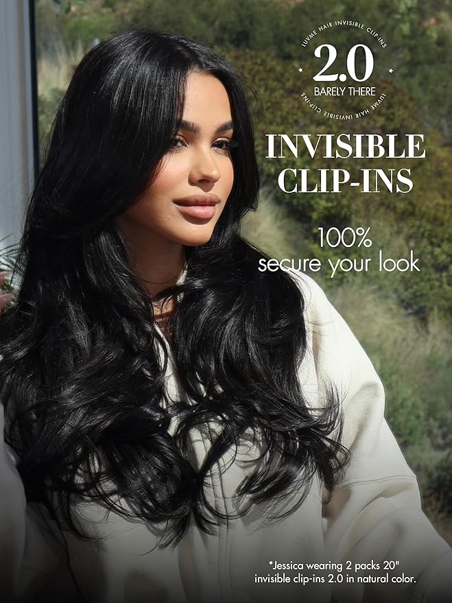 LUVME Invisible Clip in Hair Extensions Body Wave Real Human Hair, Remy Hair Clip ins for Women, Natural Human Hair, 20 inch 110g 6Pcs, Natural Black