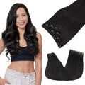 GOO GOO Clip in Hair Extensions Real Human Hair, Remy Human Hair Extensions Clip ins for Women, Natural Human Hair, 18inch 70g 4Pcs, 1B Natural black