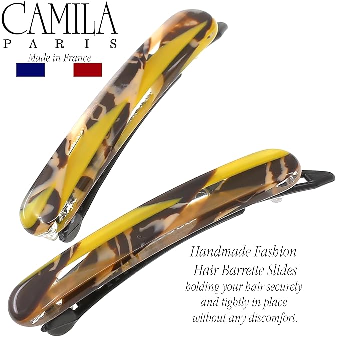 Camila Paris CP3378 French Hair Barrettes Clips for Women, Handmade, Girls Side Slide-in Barrette Clip, Hair Accessories for Women. Strong Hold No Slip Grip Fashion Durable Styling, Made in France