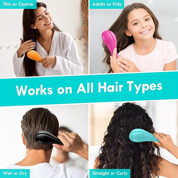 Detangling Hair Brush Set - 2 Pack Detangler Hairbrush with Ultra Soft Bristle for Effortless Tangle Removal - For Dry Wet Damaged Curly Hair for Men Women Girls Boys Kids - Purple & Pink