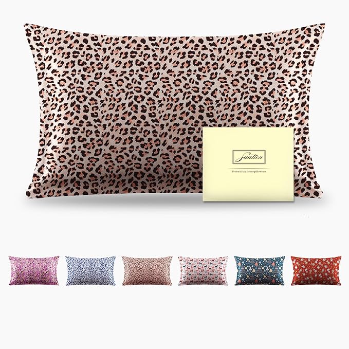 Mulberry Silk Pillowcase for Hair and Skin King Size Leopard Print Silk Pillow Cases with Zipper Soft Breathable Smooth Cooling Silk Pillow Covers for Sleeping (Taupe Leopard,20"X 36",1Pcs)