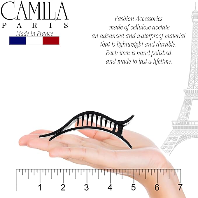 Camila Paris CP922B French Hair Clip for Women, Alligator Clip, Duckbill Girls Hair Claw Clips Jaw Fashion Durable and Styling Hair Accessories for Women, Strong Hold No Slip Grip, Made in France