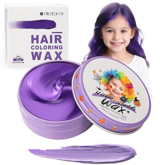 Temporary Purple Hair Color Wax for Kids, Women Men Colored Hair Styling Mud, Washable Style Violet Dye for Girl Boy Teens, DIY Instant Hair Coloring Gel Cream for Cosplay Halloween Children's Day