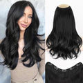 ALXNAN Long Wavy Layered Hair Extensions for Women, Clip in Hair Extensions Clip Ins Soft Full Head Synthetic Hairpieces 16 Inch Black
