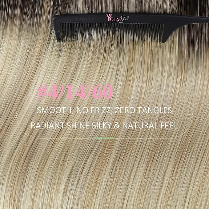 YoungSee Human Hair Tape in Extensions Ombre 14In Invisible Tape ins Hair Extensions Human Hair Balayage Dark Brown Ombre Blonde Tape-on Natural Hair Extension Silky Straight 50g 20pcs