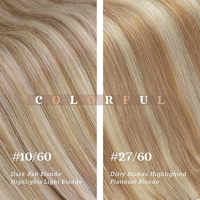 Ve Sunny Clip in Hair Extensions Real Human Hair Highlights Human Hair Clip in Extensions Dark Ash Blonde Highlights Light Blonde Real Hair Extensions Clip in Human Hair Comfortable 7pcs 20inch 120g
