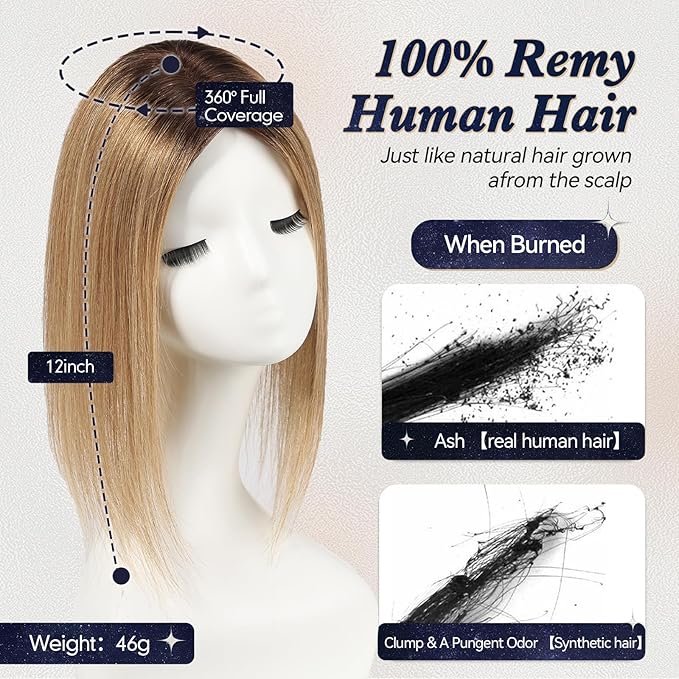 starluck Hair Toppers for Women Real HumanHair,5.5"*4"MONO Large Base,100% Real Human Hair-Toppers for Women with Thinning,46g Hand-moven Topper,Gray Roots,High Volume,Ombre Ash Blonde
