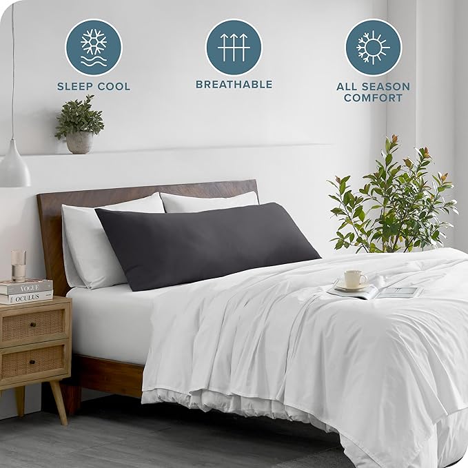 Bare Home Microfiber Body Pillow Cover - Ultra Soft - Cooling Pillowcase - Double Brushed - Pillowcase with Zipper Closure - Easy Care (20''x54'' Body Pillow Cover, Forged Iron Grey)